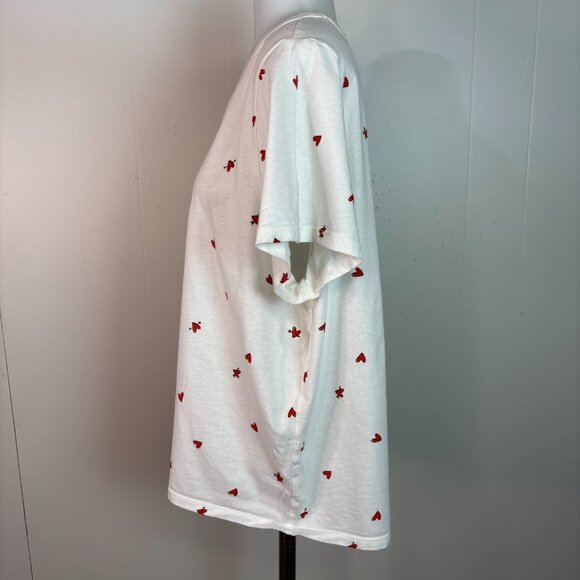 Old Navy Top XL White Red Hearts V-Neck Short Sleeve T-Shirt Cotton Casual - Picture 6 of 10